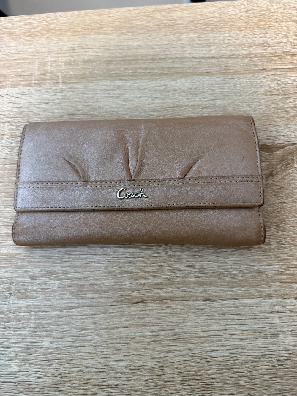 Coach Brown Leather Continental Wallet with Gold Logo
